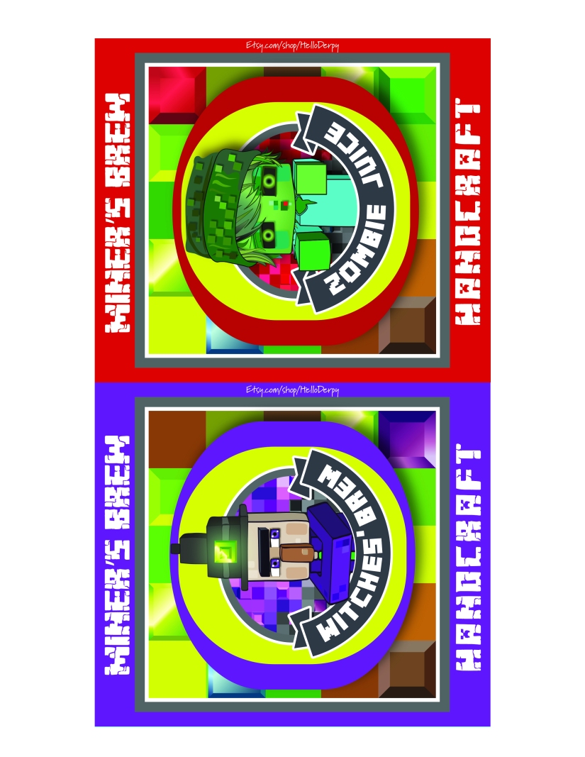 Minecraft inspired free printable Witches' Brew & Zombie 2 Liter Soda Bottle Label for your Minecraft Brewing Stand